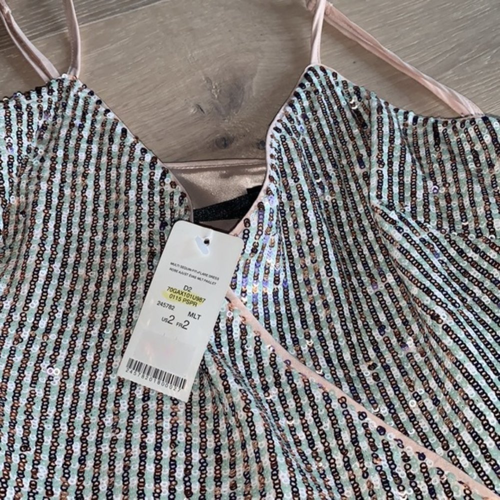 NWT Bebe Pink & Silver Sequin Fit & Flare Dress | Size 2 - Picture 5 of 6